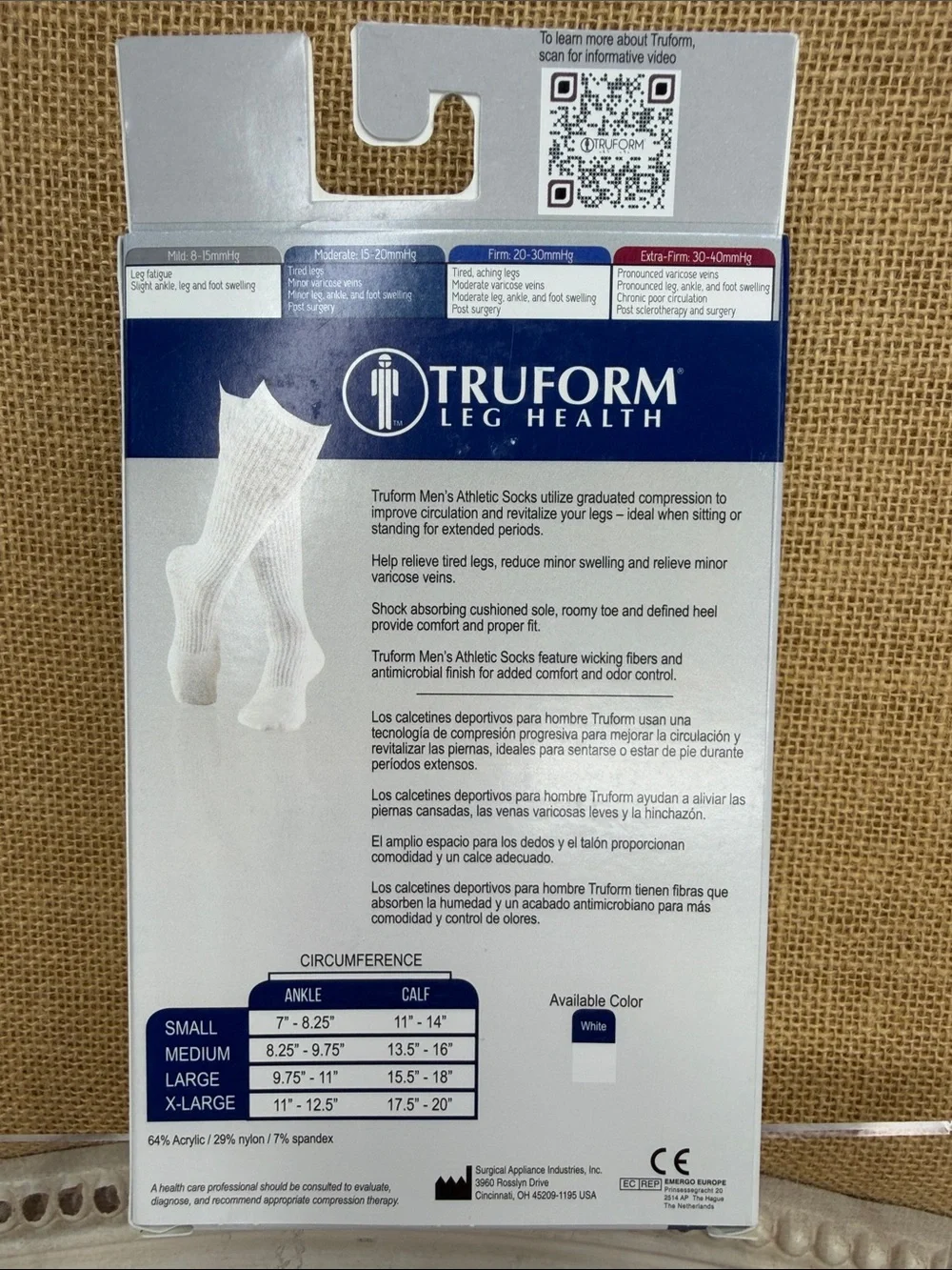 TruForm Men’s Athletic Compression Socks — White
